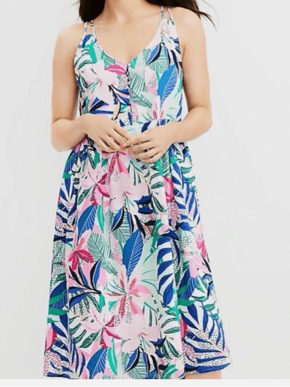 NEW with tags LOFT Floral V-Neck Spaghetti Strap tropical multicolor dress - 14